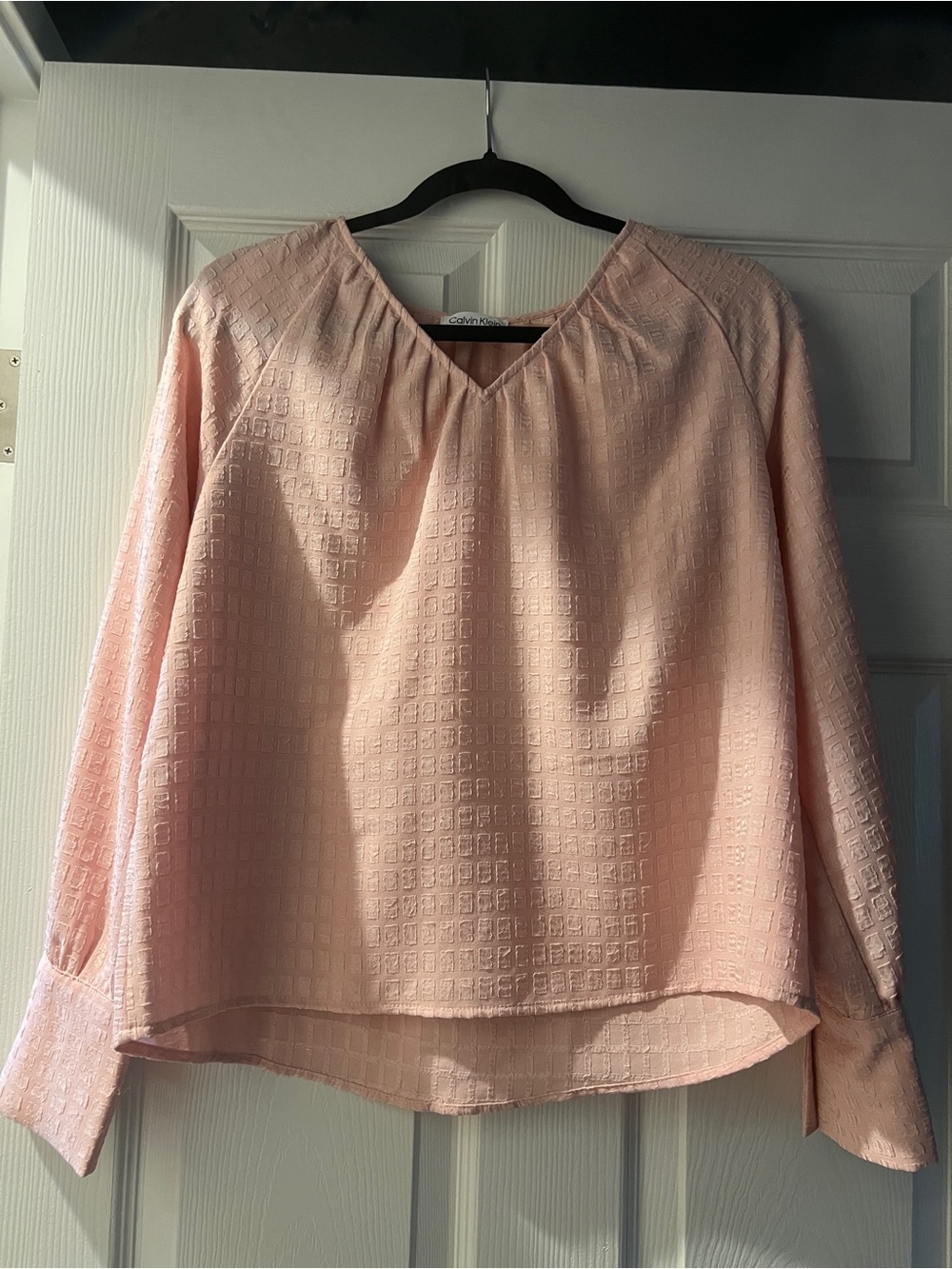 Calvin Klein Light Pink Textured V-Neck Blouse